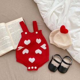 Baby Girl Heart Pattern Knit Onesies or Quality Cardigan (Size/Age: 80 (9-12M), Color: Red)