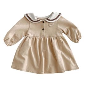 Baby Cartoon Bear Pattern Lapel Cute Long Sleeve Dress & Onesies (Size/Age: 73 (6-9M), style: Dress)