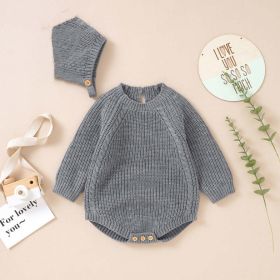 Baby Solid Color Long Sleeve Knitted Woolen Onesies (Size/Age: 73 (6-9M), Color: GREY)