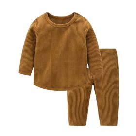 Baby Solid Color Long Sleeve Underwear Sets In Spring & Autumn (Size/Age: 90 (12-24M), Color: brown)