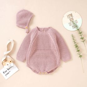 Baby Solid Color Long Sleeve Knitted Woolen Onesies (Size/Age: 90 (12-24M), Color: pink)