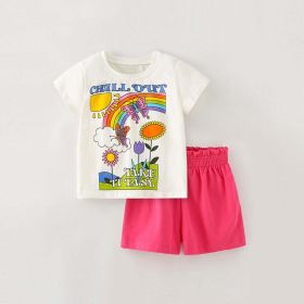 Baby Girl Cartoon Print Pattern Crewneck Tee Combo Shorts Sets (Size/Age: 120 (5-7Y), Color: pink)