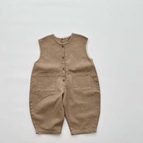 Baby Solid Color Sleeveless Unisex Overall (Size/Age: 130 (7-8Y), Color: Khaki)