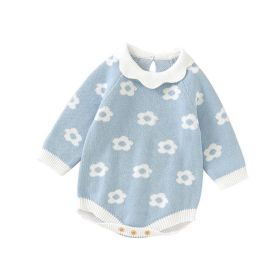 Baby Girl Floral Pattern Big Ruffle Collar Knit Cute Onesies (Size/Age: 59 (0-3M), Color: Blue)