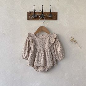 Baby Girl Ditsy Flower Graphic Ruffle Design Long Sleeve Bodysuit Dress (Size/Age: 80 (9-12M), Color: brown)