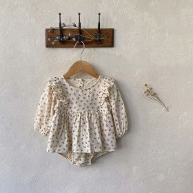 Baby Girl Ditsy Flower Graphic Ruffle Design Long Sleeve Bodysuit Dress (Size/Age: 73 (6-9M), Color: Apricot)