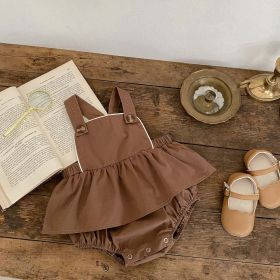 Baby Girl Solid Color Doll Neck Shirt Strap Onesies (Size/Age: 90 (12-24M), Color: brown)