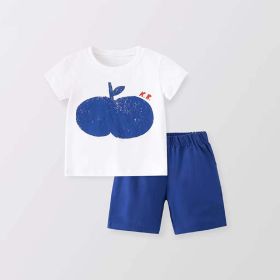 Baby Boy Print Pattern Short Sleeve Tee With Shorts Sets (Size/Age: 140 (8-10Y), Color: Blue)