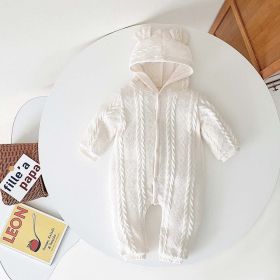 Baby Solid Color Crochet Knitted Pattern Thermal Knitted Romper (Size/Age: 90 (12-24M), Color: White)