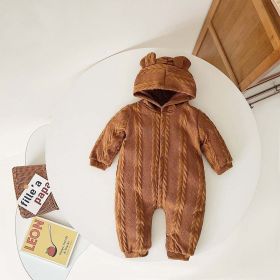 Baby Solid Color Crochet Knitted Pattern Thermal Knitted Romper (Size/Age: 90 (12-24M), Color: brown)