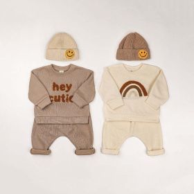 Baby Rainbow & Letter Graphic Hoodies And Pants Sets (Size/Age: 100 (2-3Y), Color: brown)
