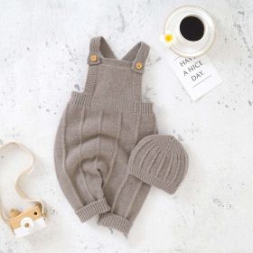 Baby Solid Color Knitted Sling Romper With Hat Sets (Size/Age: 59 (0-3M), Color: GREY)