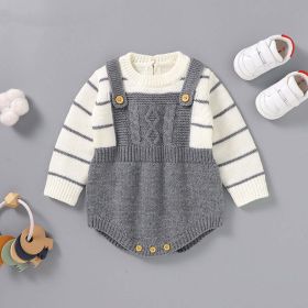 Baby Striped Pattern False Design Triangle Knit Onesies (Size/Age: 90 (12-24M), Color: GREY)