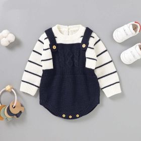 Baby Striped Pattern False Design Triangle Knit Onesies (Size/Age: 66 (3-6M), Color: Navy Blue (Dark Blue))