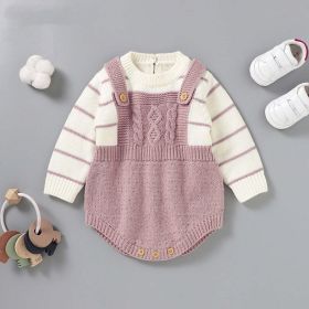 Baby Striped Pattern False Design Triangle Knit Onesies (Size/Age: 90 (12-24M), Color: pink)