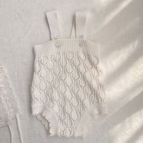 Baby Solid Color Hollow Carved Design Knit Sleeveless Onesies (Without Hat) (Size/Age: 73 (6-9M), Color: White)