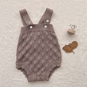 Baby Solid Color Hollow Carved Design Knit Sleeveless Onesies (Without Hat) (Size/Age: 90 (12-24M), Color: brown)