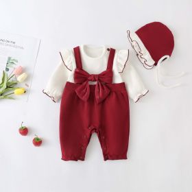 Baby Girl Lettuce Trim Design Big Bow Long Sleeve Jumpsuit (Size/Age: 66 (3-6M), Color: Red)