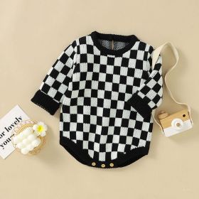 Baby Checkerboard Pattern Quality Knit Onesies (Size/Age: 59 (0-3M), Color: black)