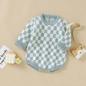 Baby Checkerboard Pattern Quality Knit Onesies (Size/Age: 59 (0-3M), Color: Blue)