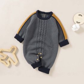 Baby Crochet Knitted Pattern Color block Design Knit Romper (Size/Age: 80 (9-12M), Color: GREY)