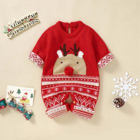 Baby Cute Christmas Elk Pattern Autumn Winter New Style Romper (Size/Age: 80 (9-12M), Color: Red)