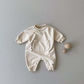 Baby Solid Color Big Pocket Thickened Winter Romper (Size/Age: 80 (9-12M), Color: Apricot)