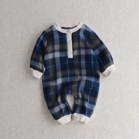 Baby Fashion Plaid Pattern Thin Fleece Autumn Romper (Size/Age: 73 (6-9M), Color: Blue)