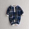 Baby Fashion Plaid Pattern Thin Fleece Autumn Romper