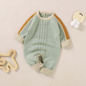Baby Crochet Knitted Pattern Color block Design Knit Romper (Size/Age: 66 (3-6M), Color: Green)