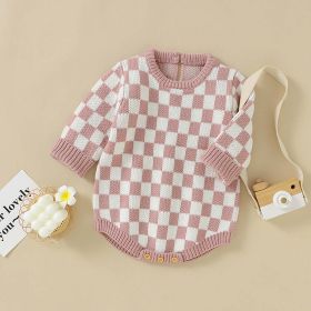 Baby Checkerboard Pattern Quality Knit Onesies (Size/Age: 73 (6-9M), Color: pink)