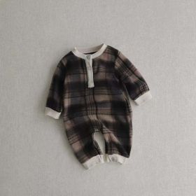 Baby Fashion Plaid Pattern Thin Fleece Autumn Romper (Size/Age: 80 (9-12M), Color: Coffee)