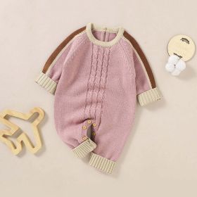 Baby Crochet Knitted Pattern Color block Design Knit Romper (Size/Age: 73 (6-9M), Color: pink)