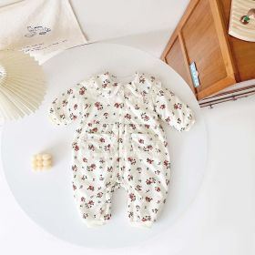 Baby Girl Floral Pattern Mesh Patched Design Doll Neck Jumpsuit (Size/Age: 73 (6-9M), Color: White)