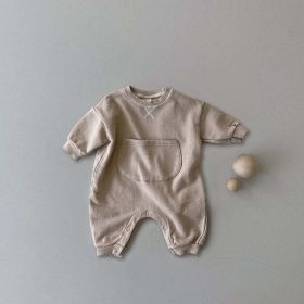 Baby Solid Color Big Pocket Thickened Winter Romper (Size/Age: 90 (12-24M), Color: brown)