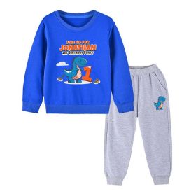 Baby Boy Cartoon Dinosaur Print Pattern Hoodie Combo Trousers Cotton 1 Pieces Sets (Size/Age: 130 (7-8Y), Color: Light Blue)