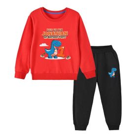 Baby Boy Cartoon Dinosaur Print Pattern Hoodie Combo Trousers Cotton 1 Pieces Sets (Size/Age: 140 (8-10Y), Color: beige)