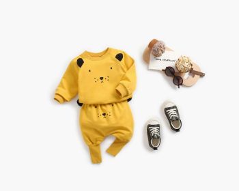 Baby Cartoon Animal Pattern Hoodie Combo Big PP Pants Sets (Size/Age: 90 (12-24M), Color: Yellow)