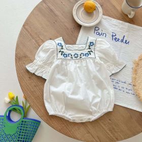 Baby Girl Floral Square Collar Pop Short-Sleeved Onesies (Size/Age: 66 (3-6M), Color: White)