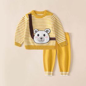 Baby Cartoon Bunny & Striped Graphic Pullover Sweater Combo Trousers 2 Pieces Sets (Size/Age: 73 (6-9M), Color: Yellow)