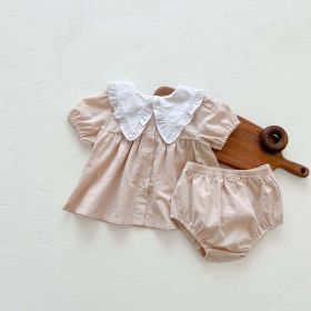 Baby Girls Lapel Collar Short Sleeve Top Combo Short Pants In Sets (Size/Age: 73 (6-9M), Color: Apricot)