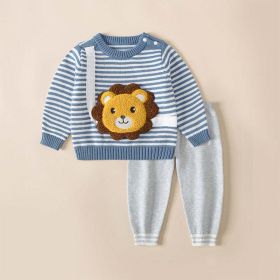 Baby Cartoon Bunny & Striped Graphic Pullover Sweater Combo Trousers 2 Pieces Sets (Size/Age: 100 (2-3Y), Color: Blue)