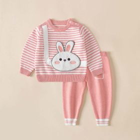 Baby Cartoon Bunny & Striped Graphic Pullover Sweater Combo Trousers 2 Pieces Sets (Size/Age: 73 (6-9M), Color: pink)