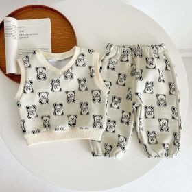 Baby Bear Embroidered Pattern Vest Combo Trousers Sets (Size/Age: 90 (12-24M), Color: White)