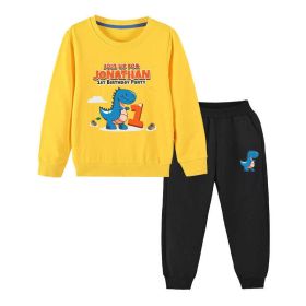 Baby Boy Cartoon Dinosaur Print Pattern Hoodie Combo Trousers Cotton 1 Pieces Sets (Size/Age: 150 (10-12Y), Color: Yellow)