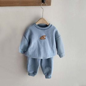Baby Cartoon Bear Patched Graphic Hoodies Combo Solid Trousers Casual 2 Pieces Sets (Size/Age: 100 (2-3Y), Color: Blue)