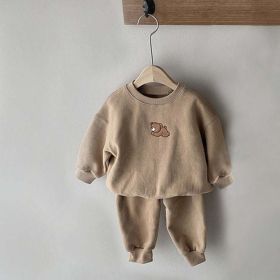 Baby Cartoon Bear Patched Graphic Hoodies Combo Solid Trousers Casual 2 Pieces Sets (Size/Age: 90 (12-24M), Color: Coffee)