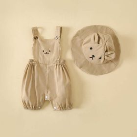 Baby Boys And Girls Stereoscopic Bear Sleeveless Straps Shorts With Sun Hat Sets In Summer (Size/Age: 73 (6-9M), Color: Khaki)
