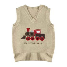 Baby Boy Cartoon Train Pattern Sleeveless Knitted Sweater Vest (Size/Age: 90 (12-24M), Color: beige)