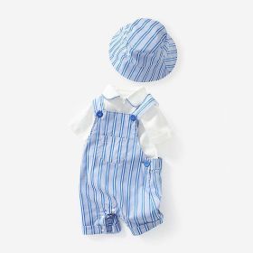 Baby Boy Solid Color Onesies Combo Striped Overalls Shorts Sets (Size/Age: 66 (3-6M), Color: Blue)